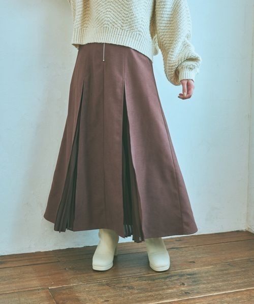 mysty woman（ミスティウーマン）の「異素材プリーツフレアスカート 990899（スカート・レディース・チャコールグレー/ブラウン/ライトベージュ・FREE）」の16枚目の写真