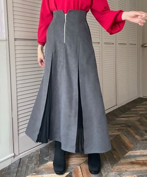 mysty woman（ミスティウーマン）の「異素材プリーツフレアスカート 990899（スカート・レディース・チャコールグレー/ブラウン/ライトベージュ・FREE）」の18枚目の写真