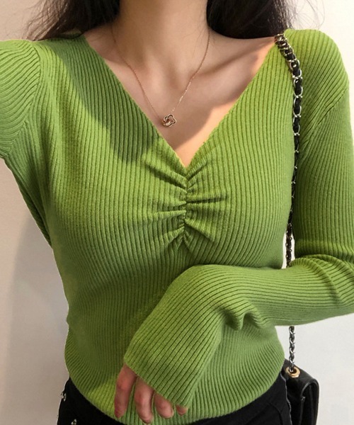 Miniministore(ミニミニストア)の「ギャザーリブニットトップスレディース秋冬(ニット/セーター・レディース・ブラック/グレー/レッド/グリーン/イエロー/ブルー/ホワイト/ピンク・フリー)」の5枚目の写真