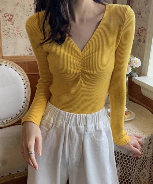 Miniministore(ミニミニストア)の「ギャザーリブニットトップスレディース秋冬(ニット/セーター・レディース・ブラック/グレー/レッド/グリーン/イエロー/ブルー/ホワイト/ピンク・フリー)」の11枚目の写真