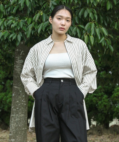 select MOCA（セレクトモカ）の「【ZOZO限定】ストライプオーバーシャツ（シャツ/ブラウス・レディース・アイボリー/グレー/オフホワイト・FREE）」の10枚目の写真