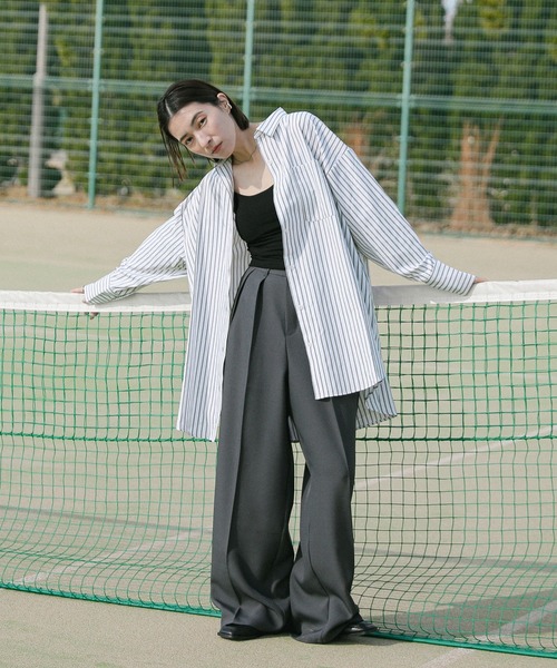 select MOCA（セレクトモカ）の「【ZOZO限定】ストライプオーバーシャツ（シャツ/ブラウス・レディース・アイボリー/グレー/オフホワイト・FREE）」の5枚目の写真