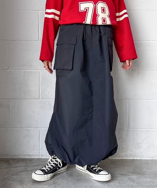 LOWRYS FARM（ローリーズファーム）の「ドロストカーゴスカート　991952（スカート・レディース・ブラック/アイボリー/グレー/カーキ・FREE）」の7枚目の写真