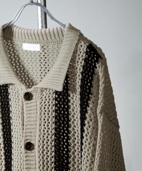 NILWAY(ニルウェイ)の「ストライプラインクルーネックカーディガン(カーディガン/ボレロ・メンズ・アイボリー/ブラック/ブルー・MEDIUM/LARGE)」の4枚目の写真