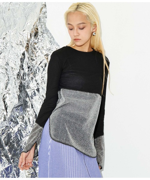 Settimissimo（セッティミッシモ）の「裾ラメ切替 シアー プルオーバー ロンT（Tシャツ/カットソー・レディース・ブラック/オフホワイト・M）」の13枚目の写真