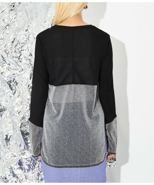 Settimissimo（セッティミッシモ）の「裾ラメ切替 シアー プルオーバー ロンT（Tシャツ/カットソー・レディース・ブラック/オフホワイト・M）」の19枚目の写真