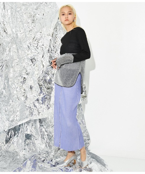 Settimissimo（セッティミッシモ）の「裾ラメ切替 シアー プルオーバー ロンT（Tシャツ/カットソー・レディース・ブラック/オフホワイト・M）」の16枚目の写真