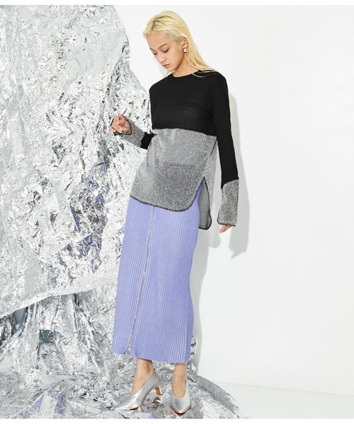 Settimissimo（セッティミッシモ）の「裾ラメ切替 シアー プルオーバー ロンT（Tシャツ/カットソー・レディース・ブラック/オフホワイト・M）」の15枚目の写真