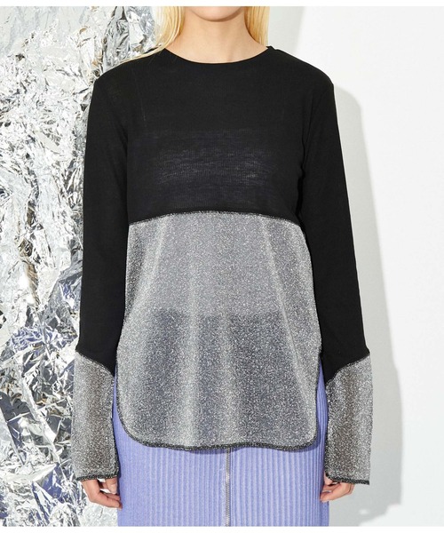 Settimissimo（セッティミッシモ）の「裾ラメ切替 シアー プルオーバー ロンT（Tシャツ/カットソー・レディース・ブラック/オフホワイト・M）」の18枚目の写真
