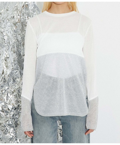 Settimissimo（セッティミッシモ）の「裾ラメ切替 シアー プルオーバー ロンT（Tシャツ/カットソー・レディース・ブラック/オフホワイト・M）」の17枚目の写真