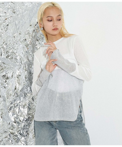 Settimissimo（セッティミッシモ）の「裾ラメ切替 シアー プルオーバー ロンT（Tシャツ/カットソー・レディース・ブラック/オフホワイト・M）」の5枚目の写真