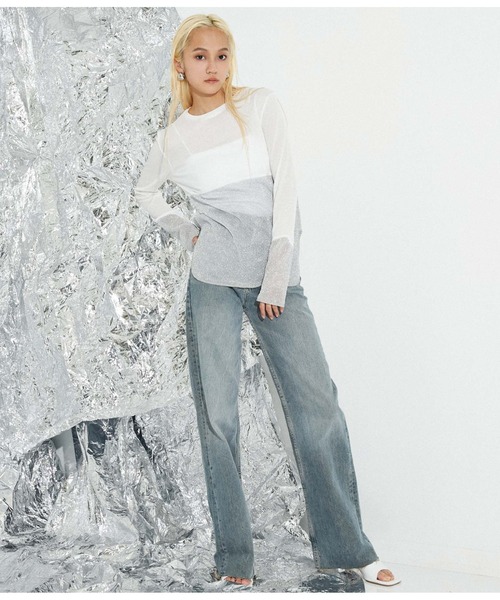 Settimissimo（セッティミッシモ）の「裾ラメ切替 シアー プルオーバー ロンT（Tシャツ/カットソー・レディース・ブラック/オフホワイト・M）」の8枚目の写真