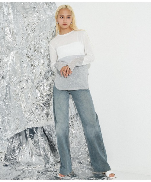 Settimissimo（セッティミッシモ）の「裾ラメ切替 シアー プルオーバー ロンT（Tシャツ/カットソー・レディース・ブラック/オフホワイト・M）」の9枚目の写真