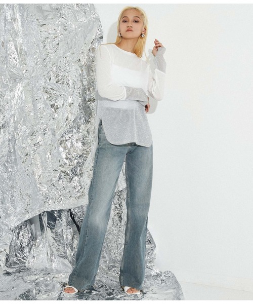 Settimissimo（セッティミッシモ）の「裾ラメ切替 シアー プルオーバー ロンT（Tシャツ/カットソー・レディース・ブラック/オフホワイト・M）」の10枚目の写真