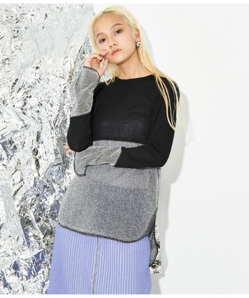 Settimissimo（セッティミッシモ）の「裾ラメ切替 シアー プルオーバー ロンT（Tシャツ/カットソー・レディース・ブラック/オフホワイト・M）」の11枚目の写真