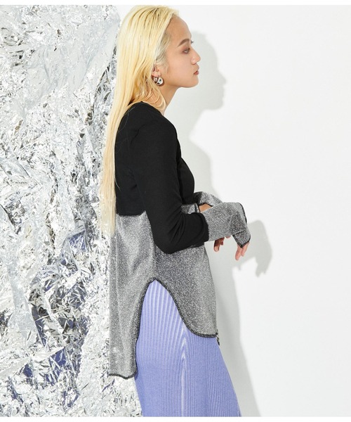 Settimissimo（セッティミッシモ）の「裾ラメ切替 シアー プルオーバー ロンT（Tシャツ/カットソー・レディース・ブラック/オフホワイト・M）」の14枚目の写真