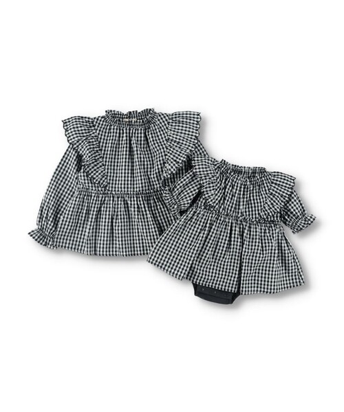 BRANSHES(ブランシェス)の「【ベビー/お揃い】スカラップ×フリルカバーオール(ロンパース・キッズ・ブラック/オフホワイト・80/70)」の16枚目の写真