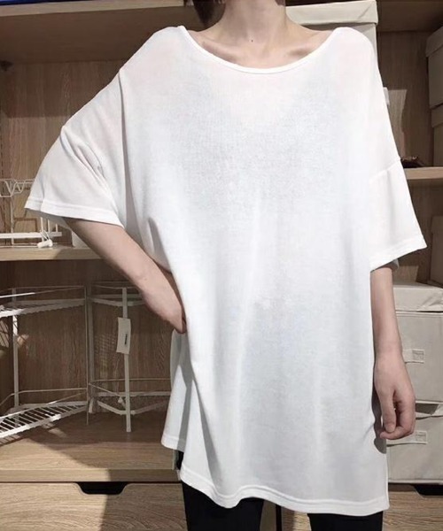 Miniministore(ミニミニストア)の「バッククロス tシャツカットソーロング丈(Tシャツ/カットソー・レディース・ホワイト/ブラック/グレー・FREE)」の4枚目の写真