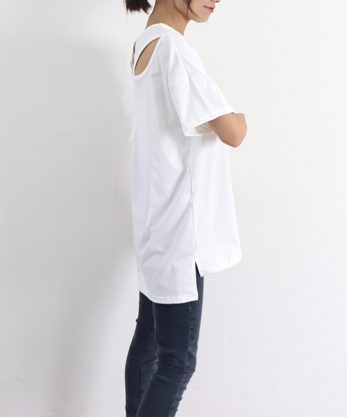 Miniministore(ミニミニストア)の「バッククロス tシャツカットソーロング丈(Tシャツ/カットソー・レディース・ホワイト/ブラック/グレー・FREE)」の11枚目の写真