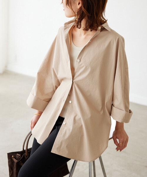 【美品】SLOBE IENA ベージュ シャツ セットアップ対応可/予約》製品染めシャツ（シャツ／ブラウス