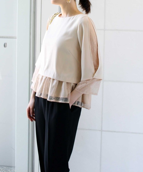 Jines（ジネス）の「【2点セット】レースブラウス＆テーパードパンツ（パンツドレス・レディース・ブラック・38）」の4枚目の写真