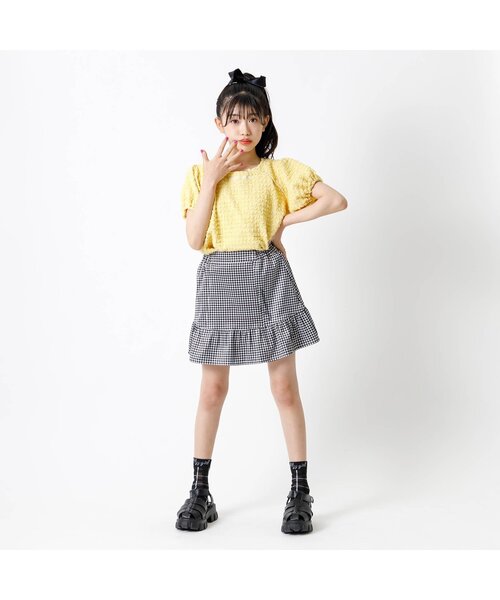 algy（アルジー）の「【セットアップ対応】フレア切替スカート（スカート・キッズ・チェック/インディゴブルー/アイボリー・X-SMALL/SMALL/MEDIUM/XX-SMALL）」の4枚目の写真