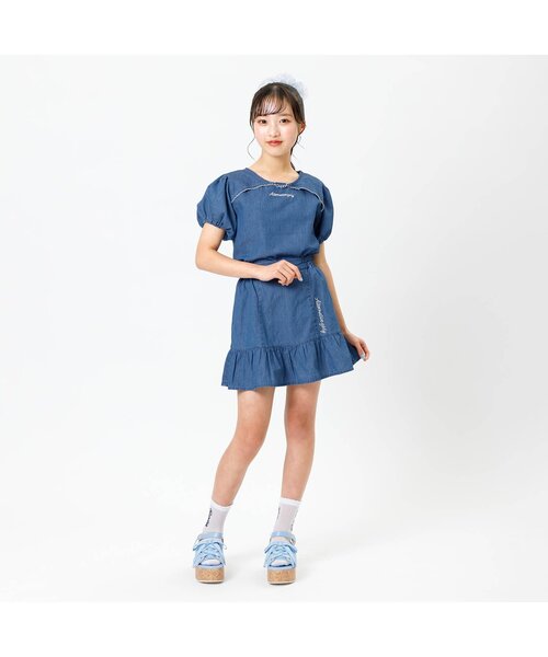 algy（アルジー）の「【セットアップ対応】フレア切替スカート（スカート・キッズ・チェック/インディゴブルー/アイボリー・X-SMALL/SMALL/MEDIUM/XX-SMALL）」の5枚目の写真