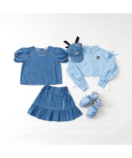 algy（アルジー）の「【セットアップ対応】フレア切替スカート（スカート・キッズ・チェック/インディゴブルー/アイボリー・X-SMALL/SMALL/MEDIUM/XX-SMALL）」の7枚目の写真