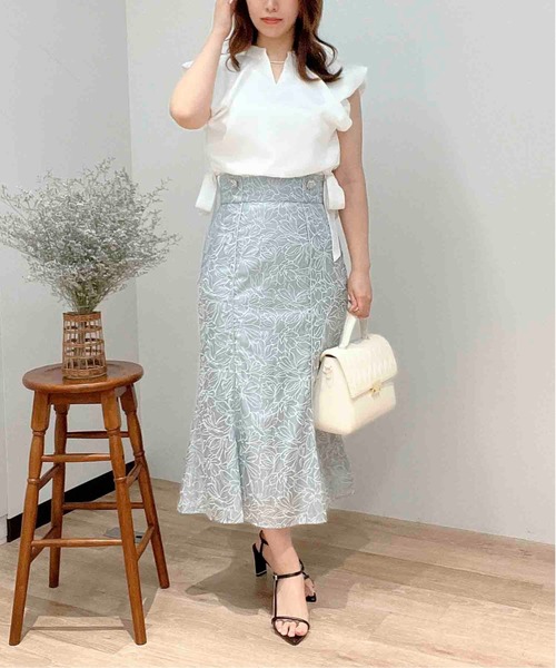 NOELA(ノエラ)の「刺繍パイピングスカート(スカート・レディース・オフホワイト/ライトグリーン/ピンク・M/S)」の3枚目の写真