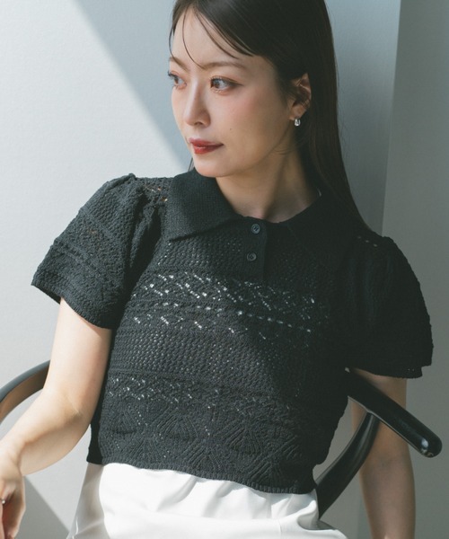 ECREL（エクレール）の「クロシェレースポロニット（ニット/セーター・レディース・ブルー/ピンク/ブラック/ネイビー/アイボリー・FREE）」の3枚目の写真