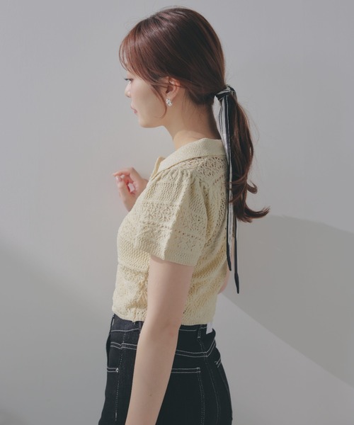 ECREL（エクレール）の「クロシェレースポロニット（ニット/セーター・レディース・ブルー/ピンク/ブラック/ネイビー/アイボリー・FREE）」の9枚目の写真