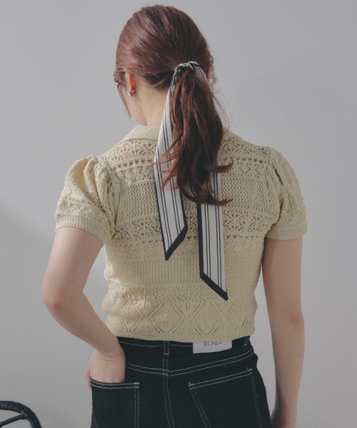 ECREL（エクレール）の「クロシェレースポロニット（ニット/セーター・レディース・ブルー/ピンク/ブラック/ネイビー/アイボリー・FREE）」の10枚目の写真