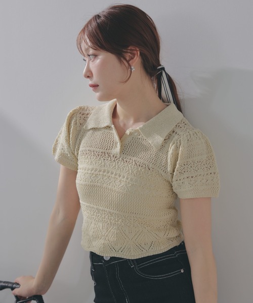 ECREL（エクレール）の「クロシェレースポロニット（ニット/セーター・レディース・ブルー/ピンク/ブラック/ネイビー/アイボリー・FREE）」の8枚目の写真