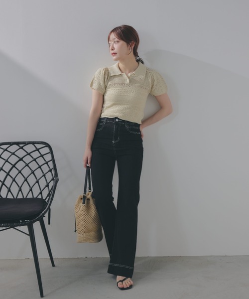 ECREL（エクレール）の「クロシェレースポロニット（ニット/セーター・レディース・ブルー/ピンク/ブラック/ネイビー/アイボリー・FREE）」の11枚目の写真