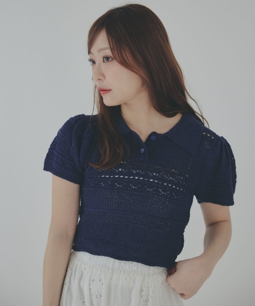 ECREL（エクレール）の「クロシェレースポロニット（ニット/セーター・レディース・ブルー/ピンク/ブラック/ネイビー/アイボリー・FREE）」の19枚目の写真