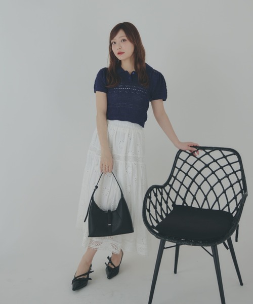 ECREL（エクレール）の「クロシェレースポロニット（ニット/セーター・レディース・ブルー/ピンク/ブラック/ネイビー/アイボリー・FREE）」の21枚目の写真