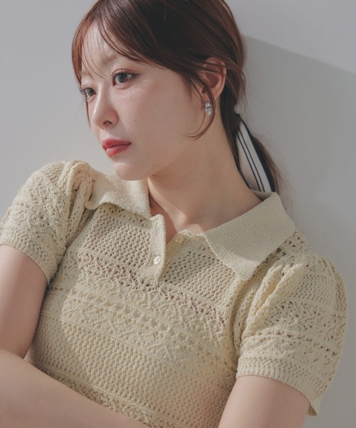 ECREL（エクレール）の「クロシェレースポロニット（ニット/セーター・レディース・ブルー/ピンク/ブラック/ネイビー/アイボリー・FREE）」の6枚目の写真