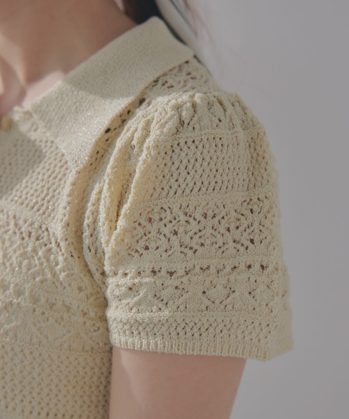ECREL（エクレール）の「クロシェレースポロニット（ニット/セーター・レディース・ブルー/ピンク/ブラック/ネイビー/アイボリー・FREE）」の7枚目の写真