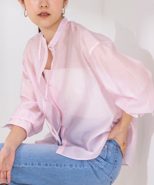 NOLLEY’S（ノーリーズ）の「シアーシャツ（シャツ/ブラウス・レディース・ネイビー/ベビーピンク/サックスブルー/グレイッシュベージュ・38/36）」の4枚目の写真