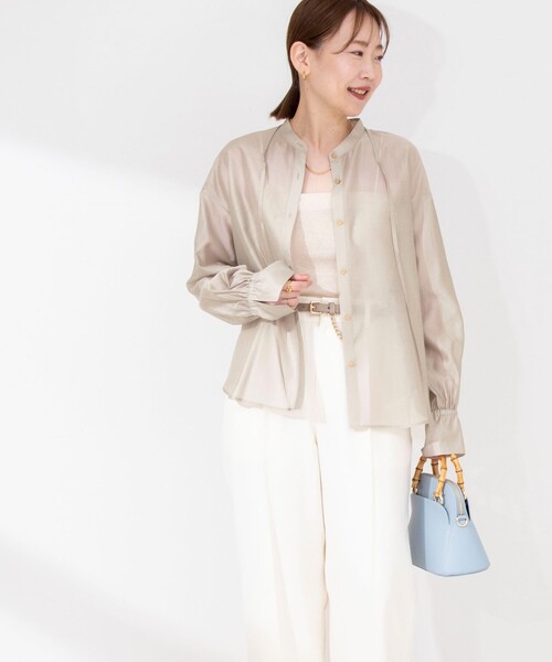 NOLLEY’S（ノーリーズ）の「シアーシャツ（シャツ/ブラウス・レディース・ネイビー/ベビーピンク/サックスブルー/グレイッシュベージュ・38/36）」の5枚目の写真