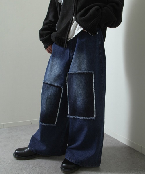 NILWAY（ニルウェイ）の「パッチワーク ストレート ワイド デニムパンツ（デニムパンツ・メンズ・ブラック/インディゴブルー/サックスブルー・SMALL/MEDIUM/LARGE）」の3枚目の写真