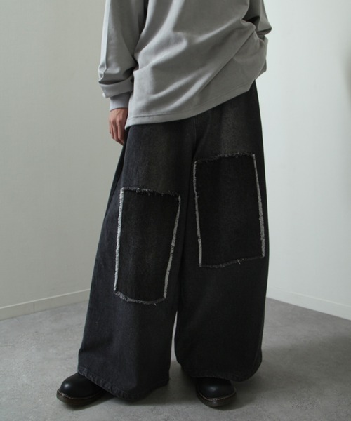 NILWAY（ニルウェイ）の「パッチワーク ストレート ワイド デニムパンツ（デニムパンツ・メンズ・ブラック/インディゴブルー/サックスブルー・SMALL/MEDIUM/LARGE）」の2枚目の写真