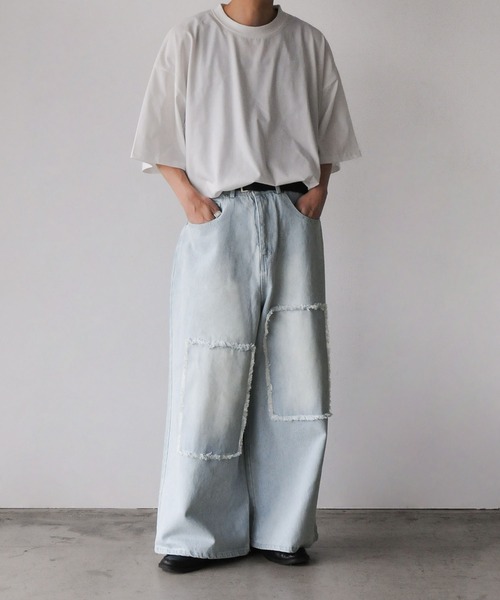 NILWAY（ニルウェイ）の「パッチワーク ストレート ワイド デニムパンツ（デニムパンツ・メンズ・ブラック/インディゴブルー/サックスブルー・SMALL/MEDIUM/LARGE）」の12枚目の写真