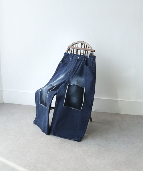 NILWAY（ニルウェイ）の「パッチワーク ストレート ワイド デニムパンツ（デニムパンツ・メンズ・ブラック/インディゴブルー/サックスブルー・SMALL/MEDIUM/LARGE）」の18枚目の写真