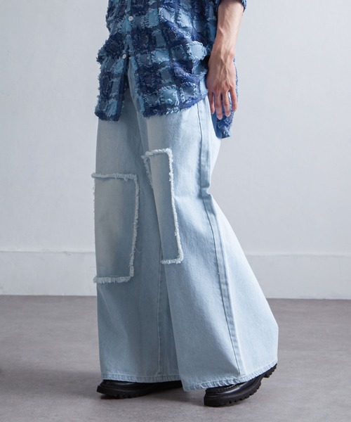 NILWAY（ニルウェイ）の「パッチワーク ストレート ワイド デニムパンツ（デニムパンツ・メンズ・ブラック/インディゴブルー/サックスブルー・SMALL/MEDIUM/LARGE）」の19枚目の写真