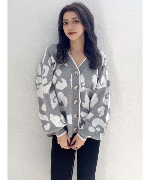 GYDA（ジェイダ）の「Gレオパードハイケージニットカーディガン（カーディガン/ボレロ・レディース・グレー/ベージュ/ライム/オフホワイト・FREE）」の2枚目の写真