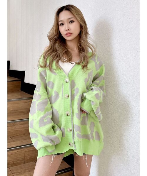 GYDA（ジェイダ）の「Gレオパードハイケージニットカーディガン（カーディガン/ボレロ・レディース・グレー/ベージュ/ライム/オフホワイト・FREE）」の4枚目の写真