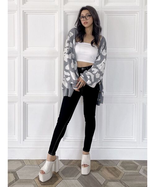 GYDA（ジェイダ）の「Gレオパードハイケージニットカーディガン（カーディガン/ボレロ・レディース・グレー/ベージュ/ライム/オフホワイト・FREE）」の13枚目の写真