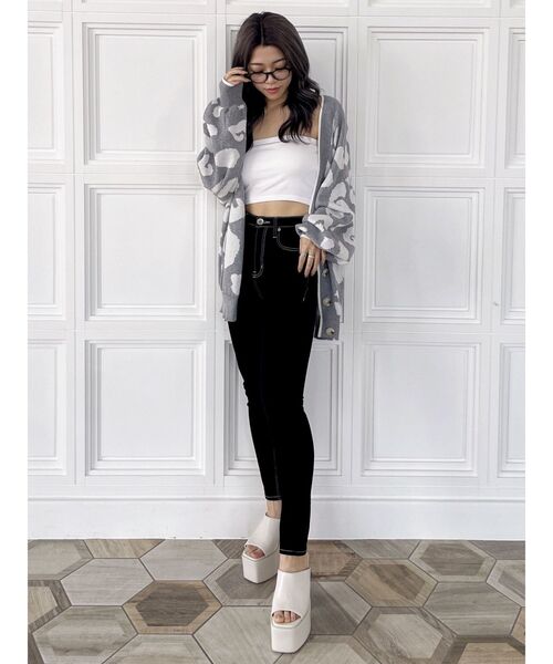 GYDA（ジェイダ）の「Gレオパードハイケージニットカーディガン（カーディガン/ボレロ・レディース・グレー/ベージュ/ライム/オフホワイト・FREE）」の5枚目の写真