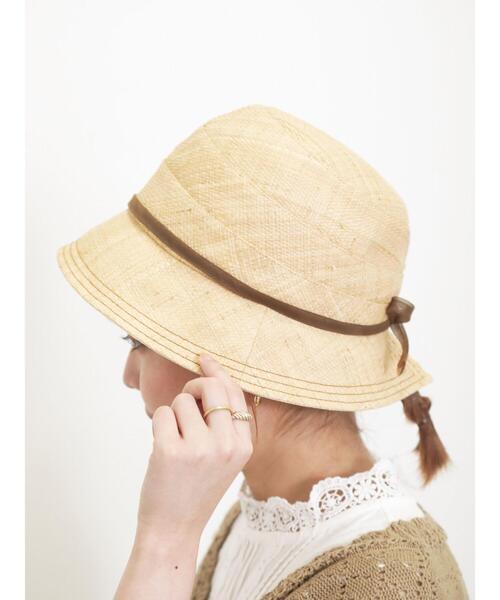 Samansa Mos2（サマンサ モスモス）の「【UVカット】ラフィアバックリボンスリットハット（ハット・レディース・ブラウン/ブラック・F）」の4枚目の写真